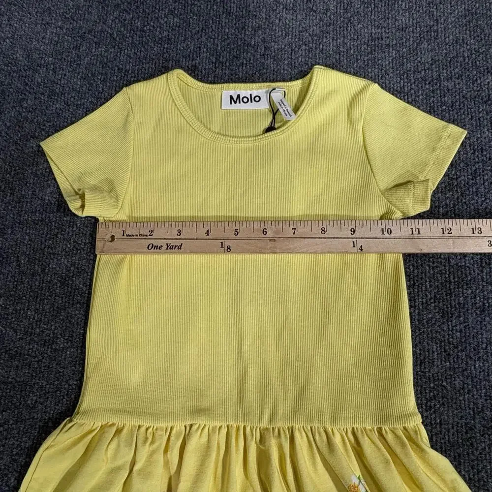 Molo Dress Girls 7-8 Yellow Floral Print Short Sleeve Organic Cotton Fit Flare